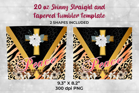 Gold Cross Peace 20 oz Skinny Tumbler Wrap Sublimation Design Sublimation Sublimatiz Designs 
