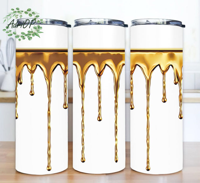 Gold Dripping Border 20oz Skinny Tumbler Png, Giraffe Print, Gray Glitter Dripping, Golden Dripping Tumbler, 3D Dripping Gold Tumbler, Design Mom Sublimation Sublimation AdriOP 