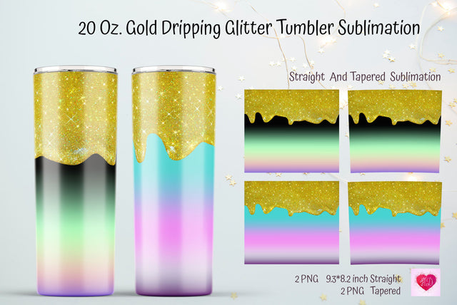 Gold Dripping Glitter 20 OZ Skinny Tumbler Wrap Sublimation Kseniia designer 