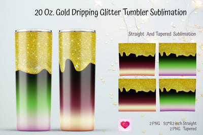 Gold Dripping Glitter Sublimation For 20 OZ Skinny Tumbler Sublimation Kseniia designer 