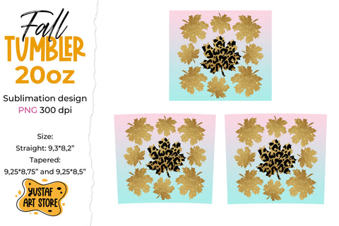Gold Fall Tumbler sublimation wrap leopard,gold glitter Sublimation Yustaf Art Store 