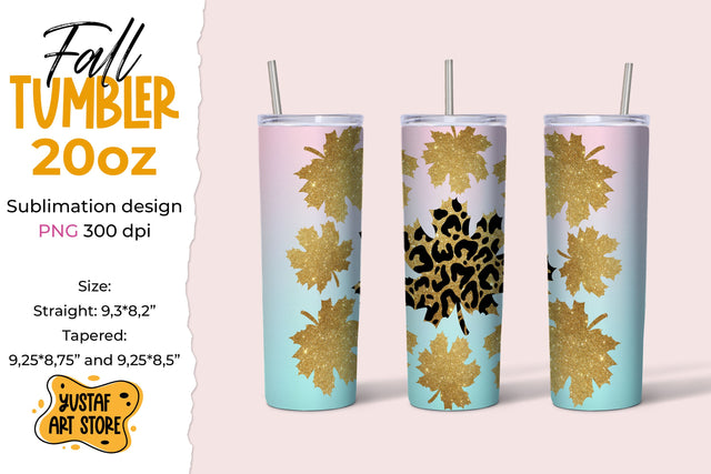 Gold Fall Tumbler sublimation wrap leopard,gold glitter Sublimation Yustaf Art Store 