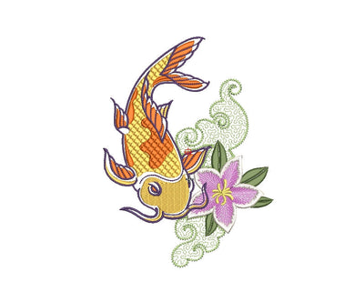 Gold fish embroidery design, Koi Fish Machine Embroidery, 6 sizes, instant download. Embroidery/Applique DESIGNS ArtEMByNatalia 