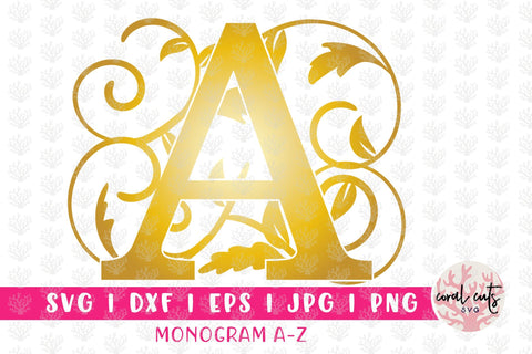 Gold Floral Monogram Alphabet - Svg EPS DXF PNG File SVG CoralCutsSVG 