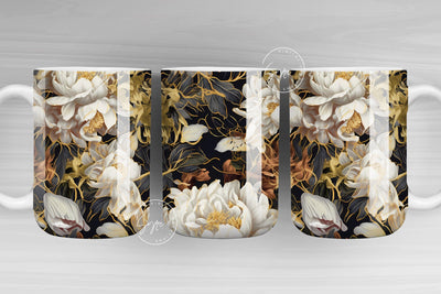 Gold Floral Mug, Black And Gold Foil Print Mug, 3D Mural Mug, Earthy Mug PNG, Floral Mug PNG, 11 & 15 Oz Mug Sublimation Wrap, Digital File Sublimation Syre Digital Creations 