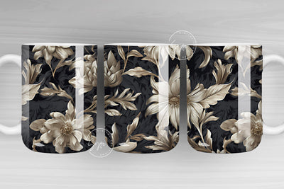 Gold Floral Mug, Black And Gold Foil Print Mug, 3D Mural Mug, Earthy Mug PNG, Floral Mug PNG, 11 & 15 Oz Mug Sublimation Wrap, Digital File Sublimation Syre Digital Creations 