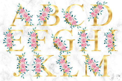 Gold foil flower alphabet clipart Floral monogram letters floral letters flower alphabet, alphabet clipart letters clipart, monogram alphabet, floral font, alphabet letters, printable alphabet, wedding letters, letters with flowers Sublimation KatineDesign 