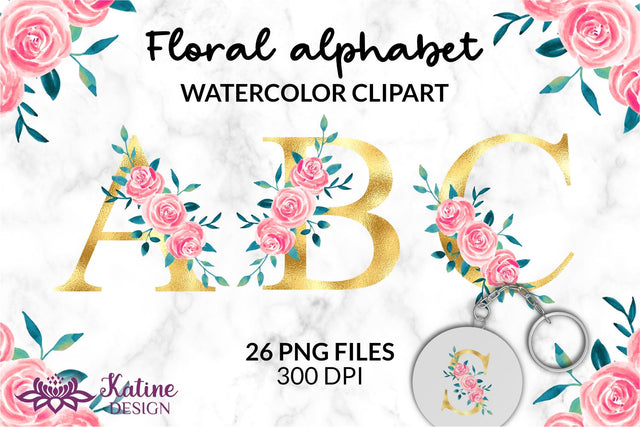 Gold foil flower alphabet clipart Floral monogram letters floral letters flower alphabet, alphabet clipart letters clipart, monogram alphabet, floral font, alphabet letters, printable alphabet, wedding letters, letters with flowers Sublimation KatineDesign 