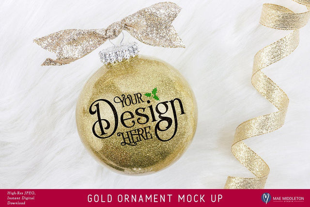 Gold Glitter Ball / Ornament - Christmas / Holiday mockup Mock Up Photo Mae Middleton Studio 