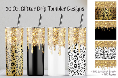 Gold Glitter Drip Tumbler. Leopard Tumbler Sublimation Sublimation Kseniia designer 