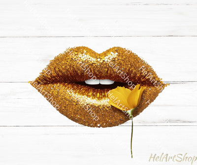 Gold Glitter Lips Png | Glam Sublimation Png Sublimation _HelArtShop_ 