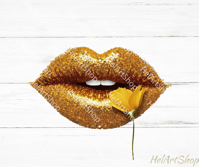 Gold Glitter Lips Png | Glam Sublimation Png Sublimation _HelArtShop_ 