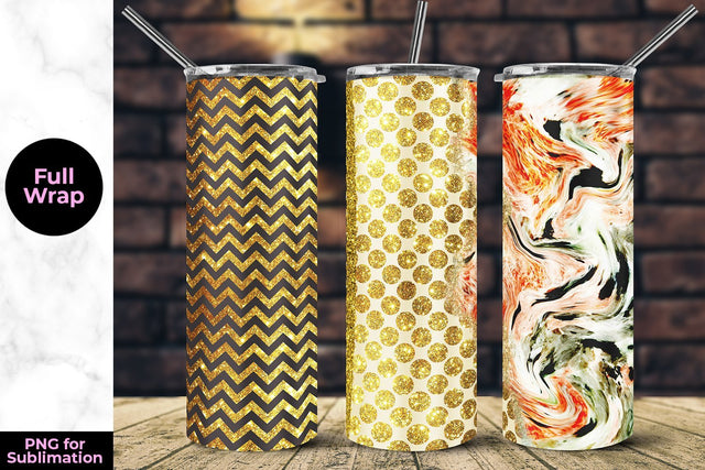 Gold Glitter & Marble 20oz Skinny Tumbler Wrap Sublimation Template Sublimation Sublimatiz Designs 