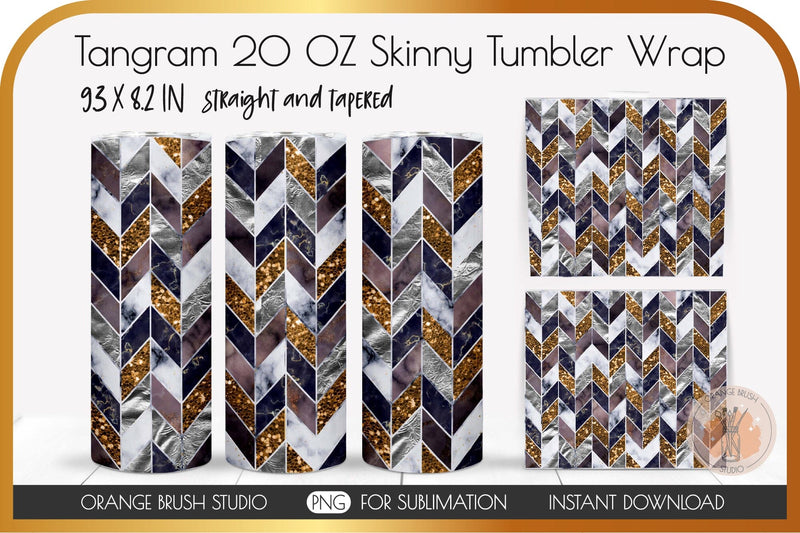 Gold Glitter Skinny Tumbler Wrap 20 Oz Herringbone Sublimation Design Sublimation OrangeBrushStudio 