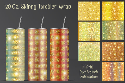 Gold Glitter Straight Skinny Tumbler Sublimation. Gold Disco Ball Design Sublimation Kseniia designer 