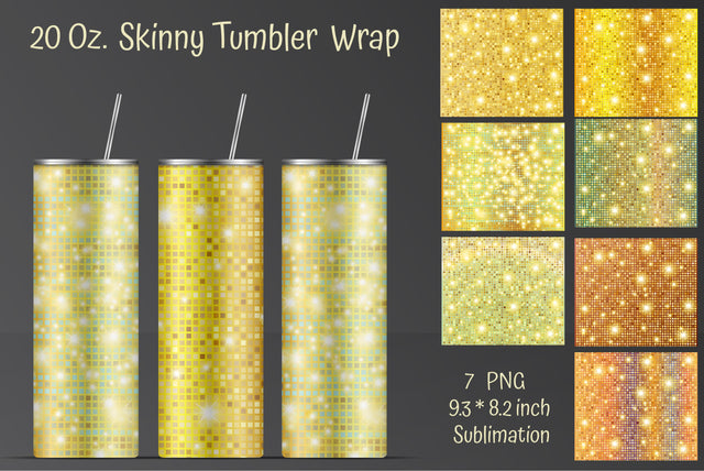 Gold Glitter Straight Skinny Tumbler Sublimation. Gold Disco Ball Design Sublimation Kseniia designer 