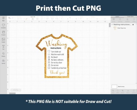 Gold glitter t-shirt washing instructions card. Shirt care card PNG SVG Templates by Pauline 