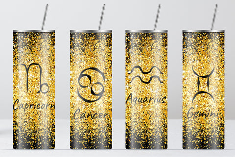 Gold Glitter Zodiac Straight Tumbler Wrap Sublimation Kseniia designer 