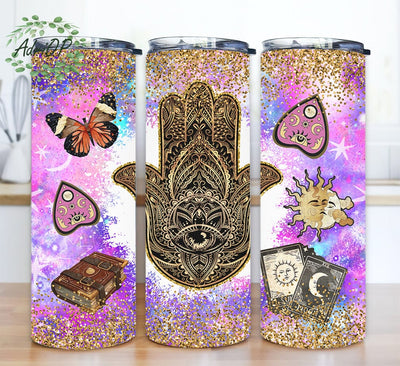 Gold Hamsa Hand 20oz Skinny Tumbler Png, Evil Eye Tumbler, Turkish Eye Tumbler, Glitter Gold Hamsa Hand Tumbler Png, Digital Download Sublimation AdriOP 