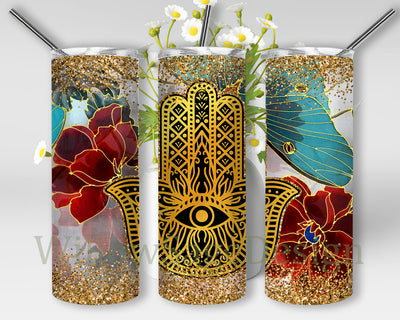 Gold Hamsa Hand Tumbler Png, Evil Eye 20oz Skinny Tumbler, Hamsa Hand Glitter Tumbler Wrap, Hamsa Hand Sublimation Design, Digital Download Sublimation WillowSageDesign 