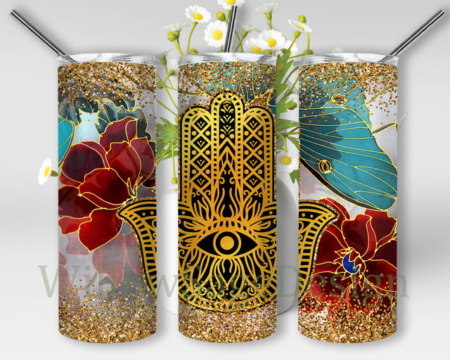 Gold Hamsa Hand Tumbler Png, Evil Eye 20oz Skinny Tumbler, Hamsa Hand Glitter Tumbler Wrap, Hamsa Hand Sublimation Design, Digital Download Sublimation WillowSageDesign 