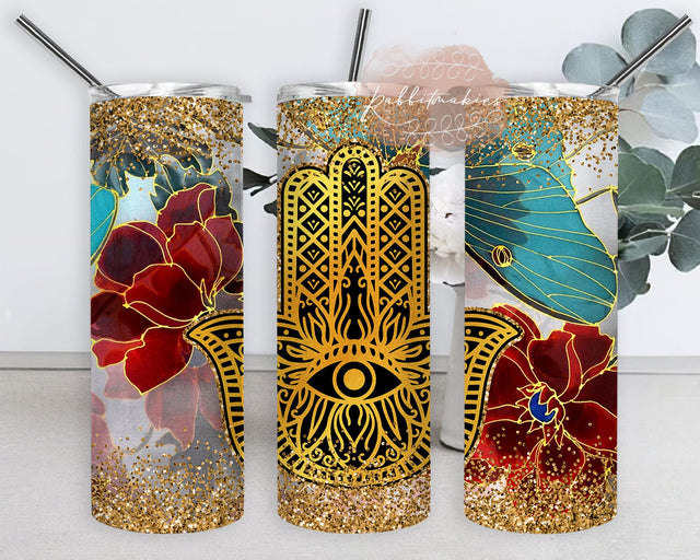 Gold Hamsa Hand Tumbler Png, Evil Eye 20oz Skinny Tumbler, Turkish Eye Design Tumbler, Glitter Tumbler Wrap, Evil Eye Protection Gift, Instant Download Sublimation Rabbitmakies 