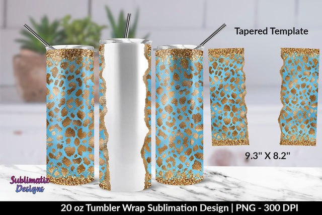 Gold Leopard Blue Background 20oz Skinny Tumbler Wrap Sublimation Design Sublimation Sublimatiz Designs 
