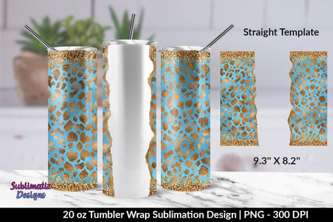 Gold Leopard Blue Background 20oz Skinny Tumbler Wrap Sublimation Design Sublimation Sublimatiz Designs 