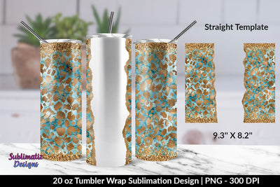 Gold Leopard Blue Marble 20oz Skinny Tumbler Wrap Sublimation Design Sublimation Sublimatiz Designs 