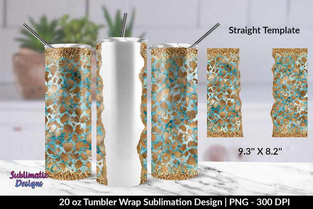 Gold Leopard Blue Marble 20oz Skinny Tumbler Wrap Sublimation Design Sublimation Sublimatiz Designs 