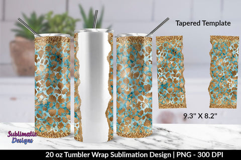 Gold Leopard Blue Marble 20oz Skinny Tumbler Wrap Sublimation Design Sublimation Sublimatiz Designs 
