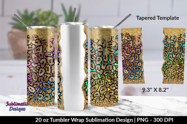 Gold Leopard Colorful 20oz Skinny Tumbler Wrap Sublimation Sublimatiz Designs 