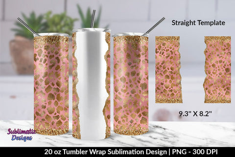 Gold Leopard Pink Background 20oz Skinny Tumbler Wrap Sublimation Design Sublimation Sublimatiz Designs 