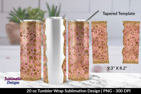 Gold Leopard Pink Background 20oz Skinny Tumbler Wrap Sublimation Design Sublimation Sublimatiz Designs 