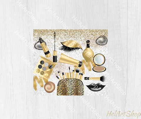 Gold Makeup Tumbler PNG | Cosmetics Tumbler Sublimation Sublimation _HelArtShop_ 