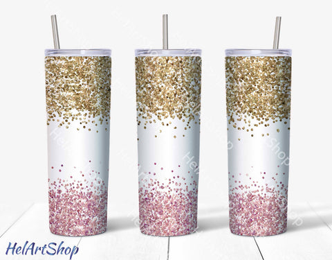 Gold Pink Glitter Tumbler PNG Sublimation, SKINNY TUMBLER SVG _HelArtShop_ 