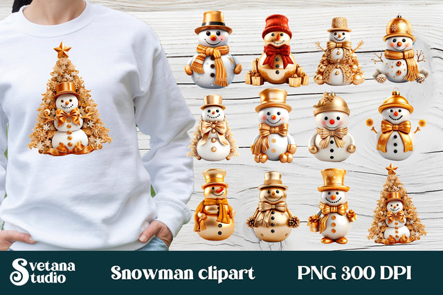 Gold snowman clipart bundle | Christmas snowman sublimation Sublimation Svetana Studio 