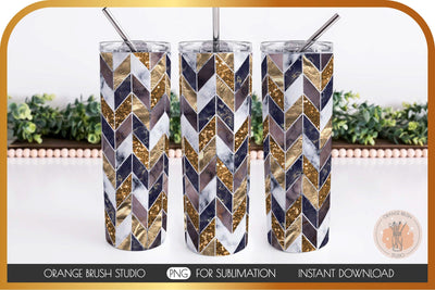 Gold Tangram Skinny Tumbler Wrap Design Marble Siblimation Sublimation OrangeBrushStudio 