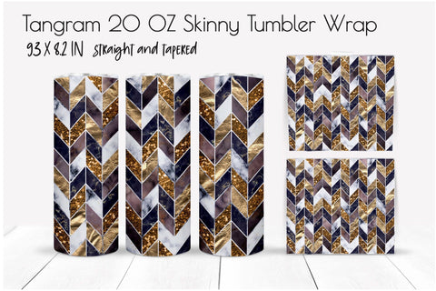 Gold Tangram Skinny Tumbler Wrap Design Marble Siblimation Sublimation OrangeBrushStudio 