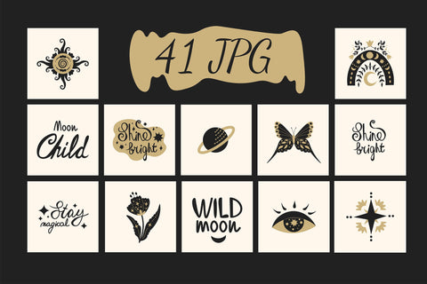 Golden Celestial Clipart Sublimation Rin Green 