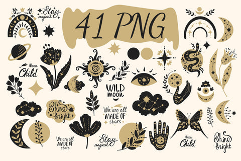 Golden Celestial Clipart Sublimation Rin Green 