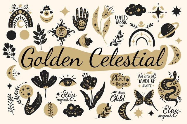 Golden Celestial Clipart Sublimation Rin Green 