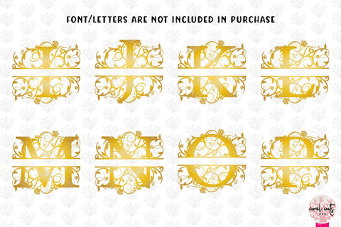 Golden Floral Split Monogram - Alphabets A to Z - EPS SVG DXF JPG PNG SVG CoralCutsSVG 