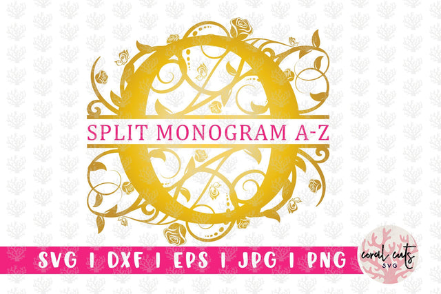Golden Floral Split Monogram - Alphabets A to Z - EPS SVG DXF JPG PNG SVG CoralCutsSVG 