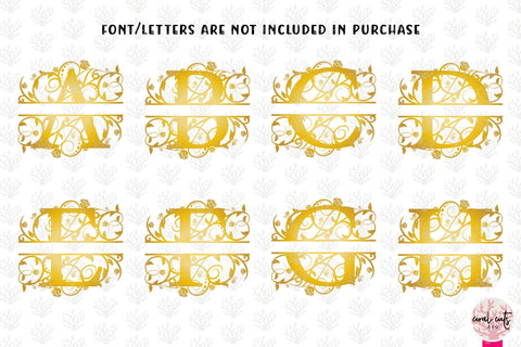Golden Floral Split Monogram - Alphabets A to Z - EPS SVG DXF JPG PNG SVG CoralCutsSVG 