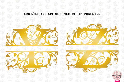 Golden Floral Split Monogram - Alphabets A to Z - EPS SVG DXF JPG PNG SVG CoralCutsSVG 