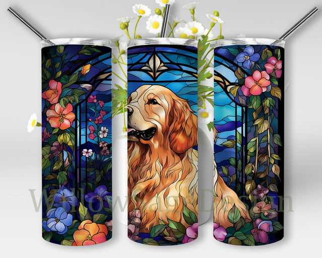 Golden Flowers 20oz Skinny Tumbler Png, Golden Retriever In Flowers Tumbler Png, Dog Mom Tumbler Wrap, Commercial Use, Digital Print Files Sublimation WillowSageDesign 