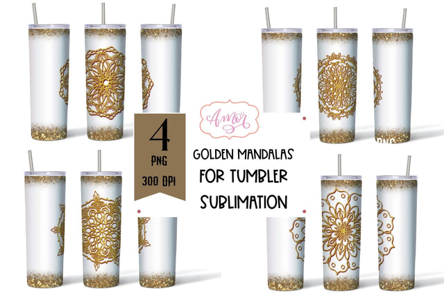 Golden Mandala Tumbler Wrap for Sublimation BUNDLE Sublimation Amorclipart 