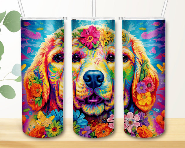 Golden Retriever Dog 20oz Skinny Tumbler Png, Colorful Golden Retriever Flowers Tumbler, Dog Sublimation Design, Animal Tumbler, Pet Lover Wrap, Dog Tumbler Sublimation sassyprint 