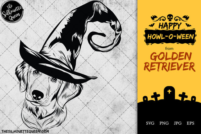 Golden Retriever dog svg portrait clipart vector graphic art Witch hat Halloween dog Cricut cut file cuttable design SVG Loveleen Kaur 